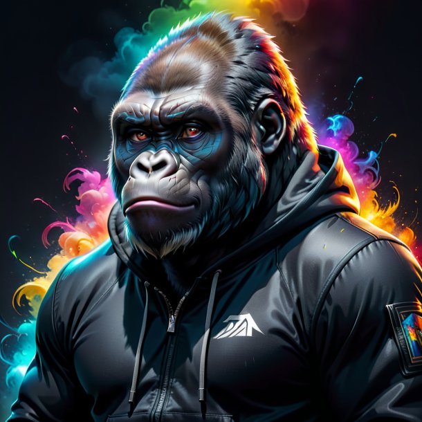 Picture of a gorilla in a black hoodie