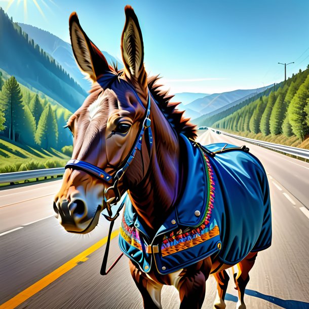 Drawing of a mule in a jacket on the highway