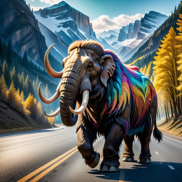 Image of a mammoth in a jacket on the road