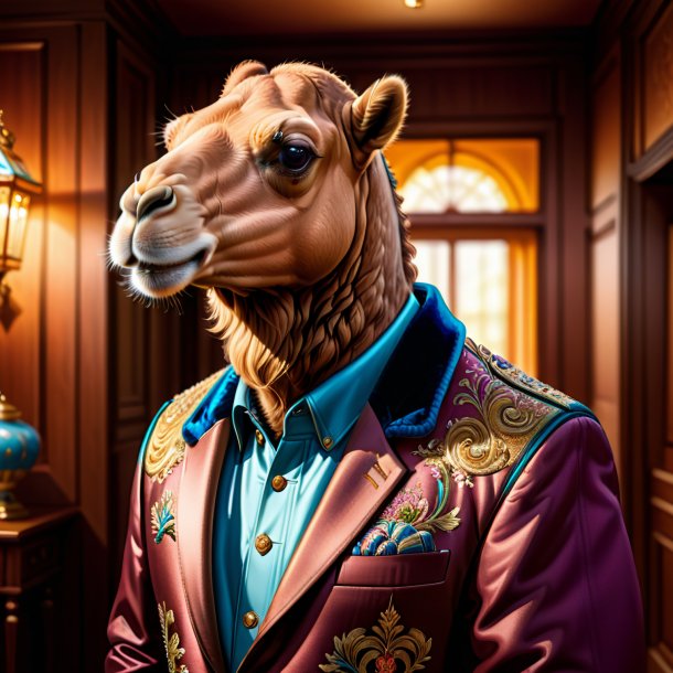 Illustration of a camel in a jacket in the house