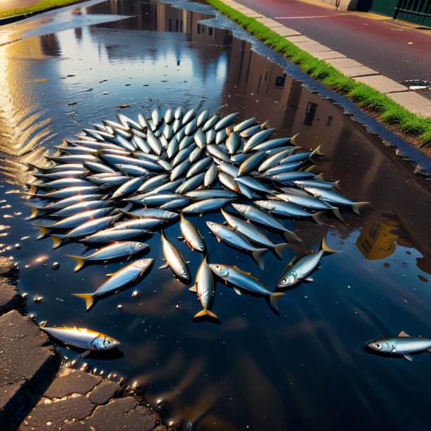 Image d'un cri de sardines dans la flaque