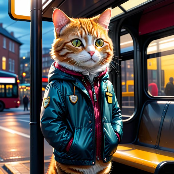 Drawing of a cat in a jacket on the bus stop