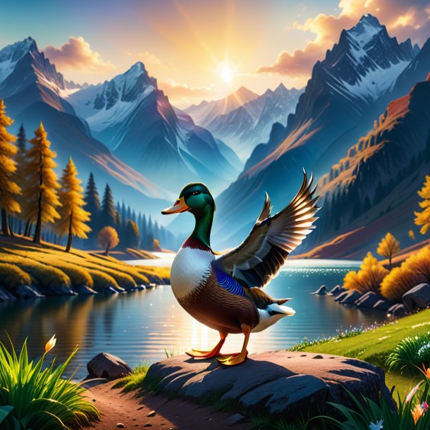 Image of a dancing of a duck in the mountains