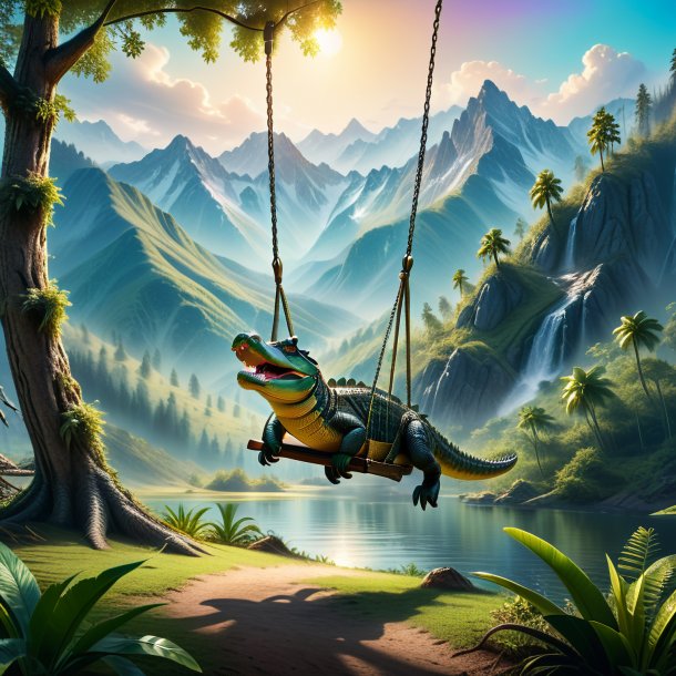 Photo of a swinging on a swing of a alligator in the mountains