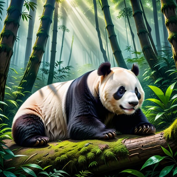 Picture of a sleeping of a giant panda in the forest