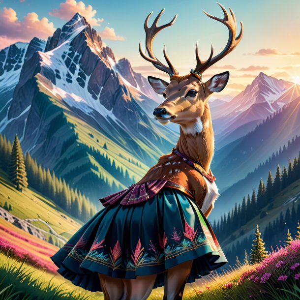 Illustration of a deer in a skirt in the mountains