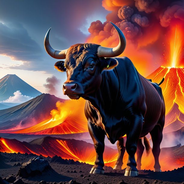 Photo of a waiting of a bull in the volcano