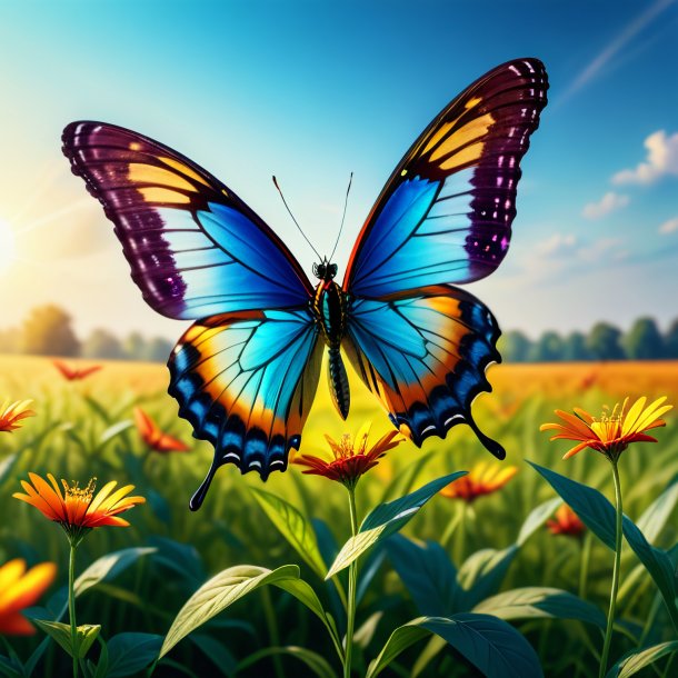 Picture of a dancing of a butterfly on the field