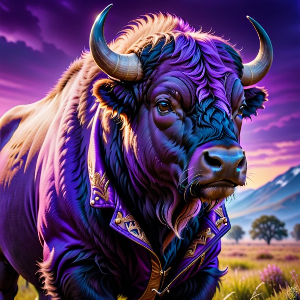 Photo of a buffalo in a purple jacket