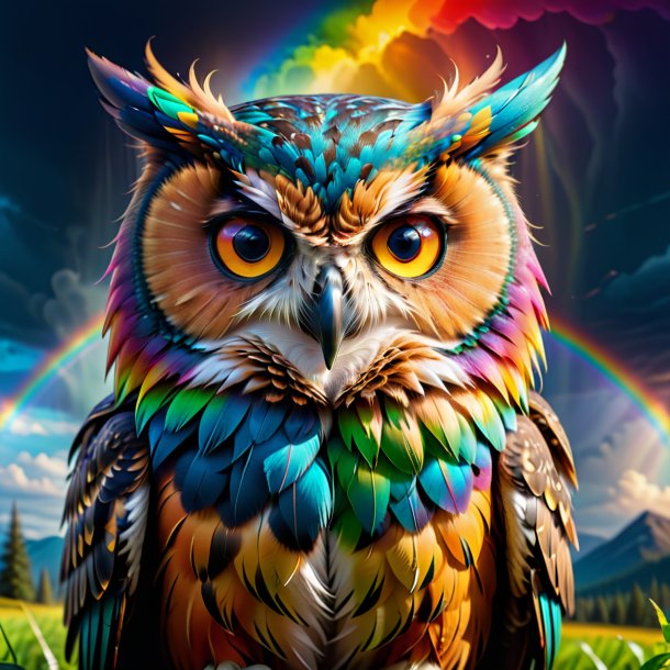 Picture of a angry of a owl on the rainbow