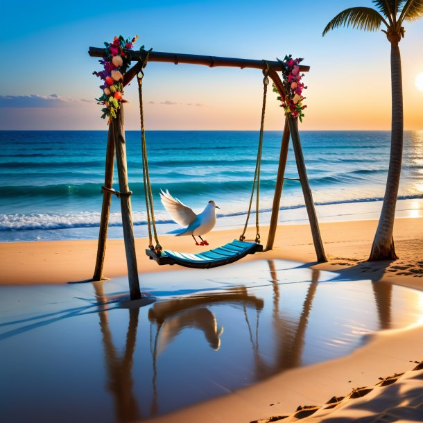 Foto de um balanço em um balanço de uma pomba na praia