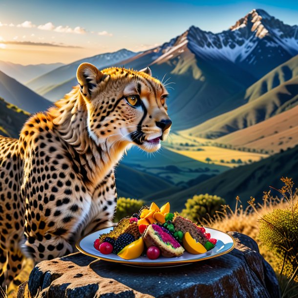 Picture of a eating of a cheetah in the mountains