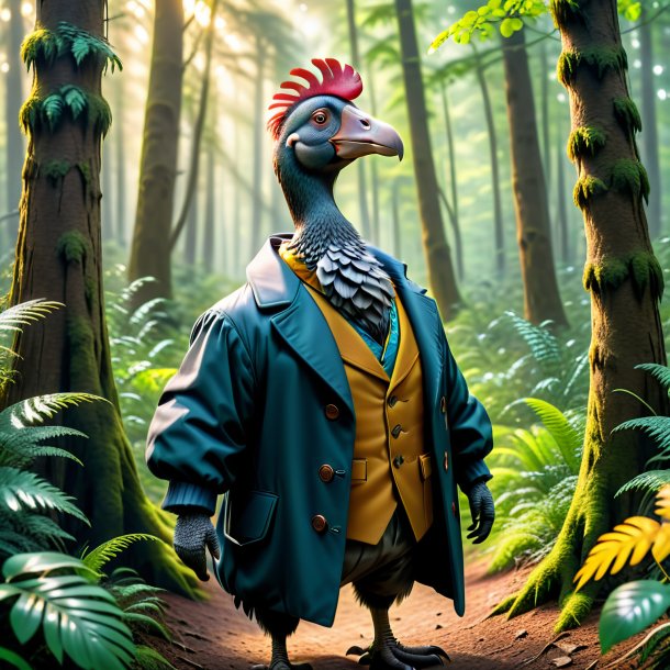 Photo of a dodo in a coat in the forest