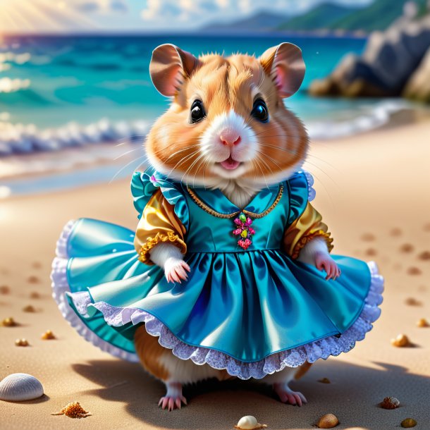 Illustration of a hamster in a dress on the beach