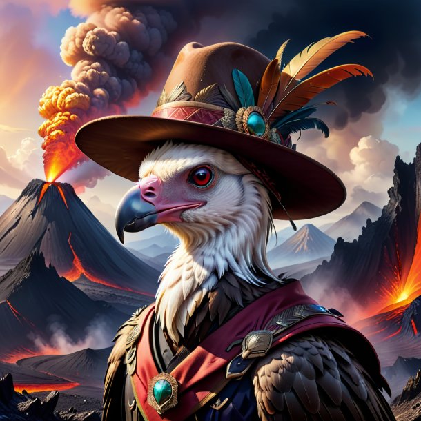 Drawing of a vulture in a hat in the volcano