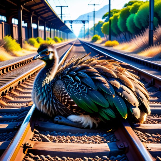 Pic of a sleeping of a emu on the railway tracks