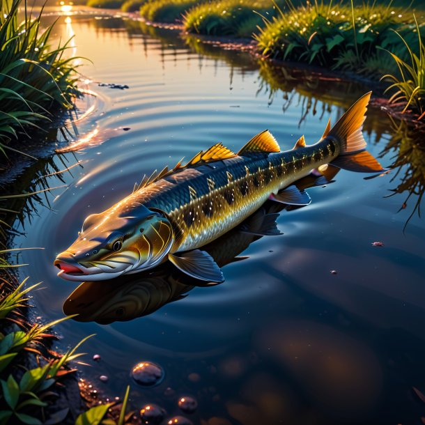 Photo d'un sommeil d'un brochet dans la flaque