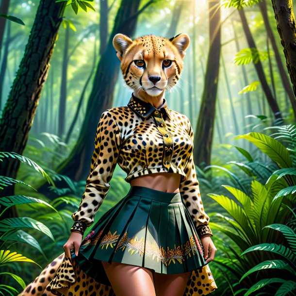 Drawing of a cheetah in a skirt in the forest