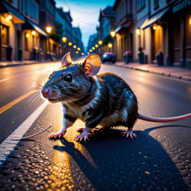 Pic of a playing of a rat on the road