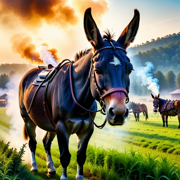 Photo of a smoking of a mule on the field