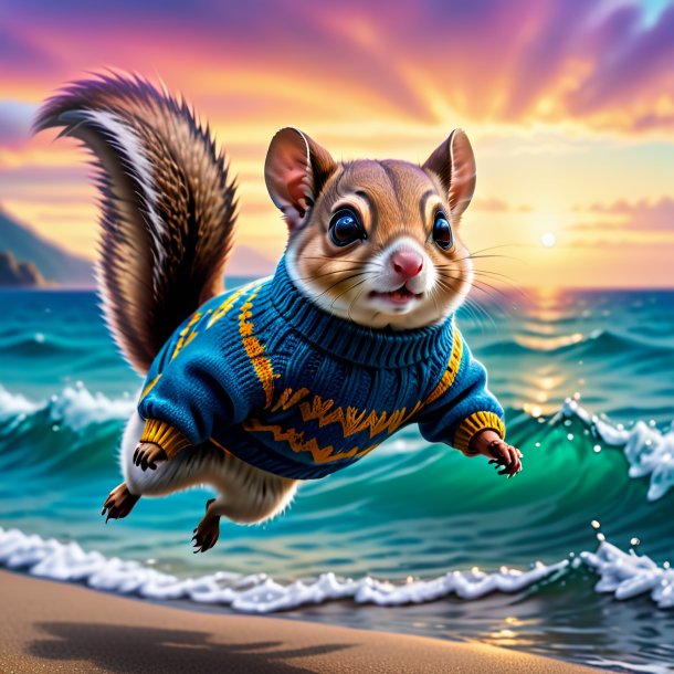 Picture of a flying squirrel in a sweater in the sea