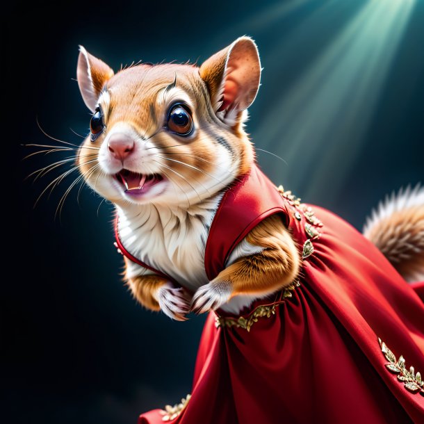 Image of a flying squirrel in a red dress