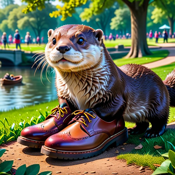 Photo of a otter in a shoes in the park