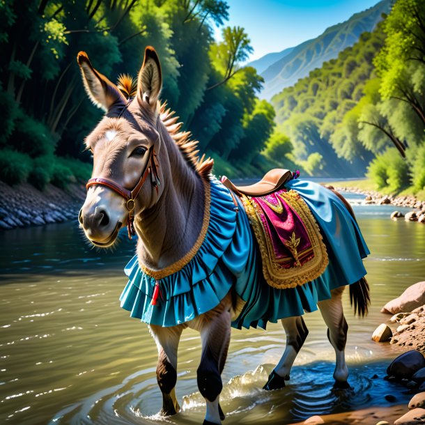 Picture of a donkey in a skirt in the river