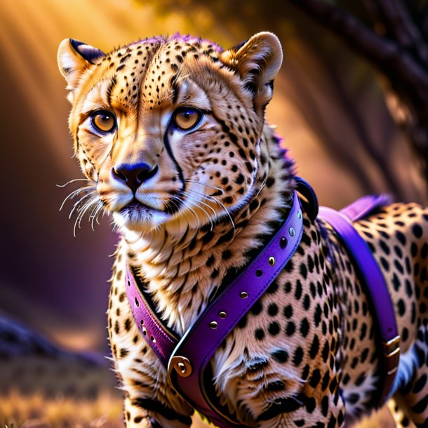 Pic of a cheetah in a purple belt