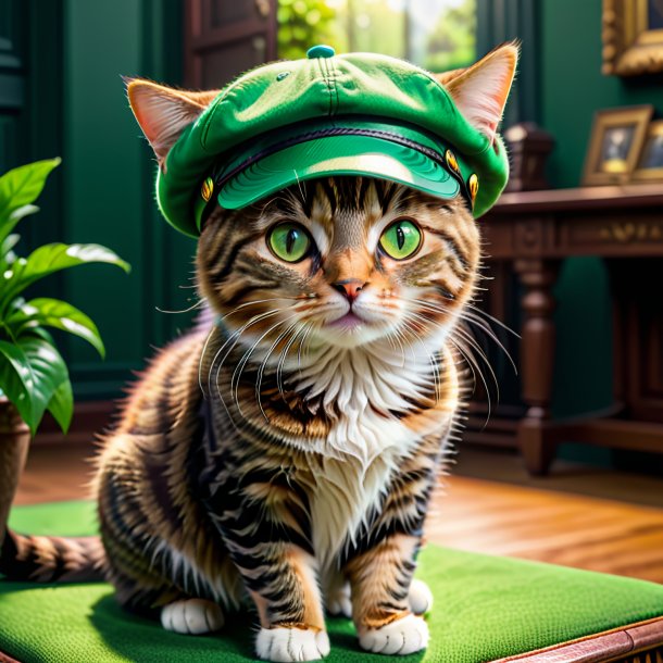 Photo of a cat in a green cap