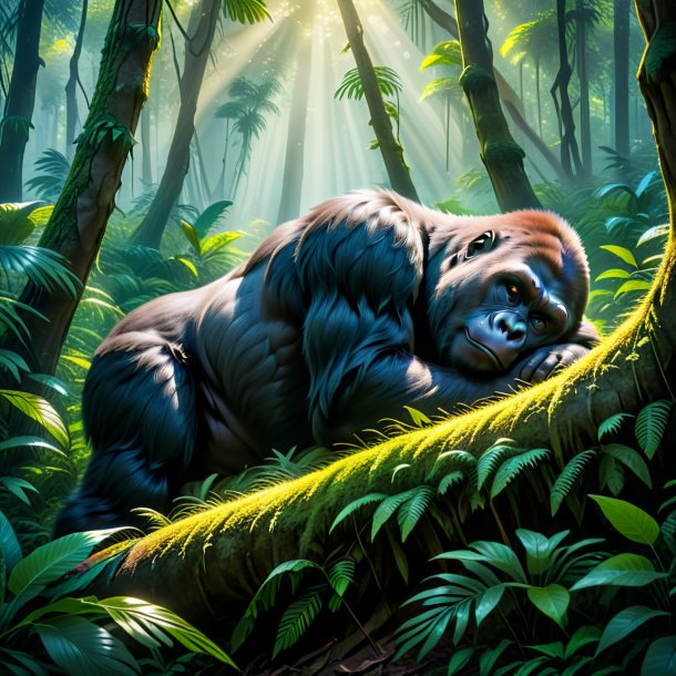 Photo of a sleeping of a gorilla in the forest