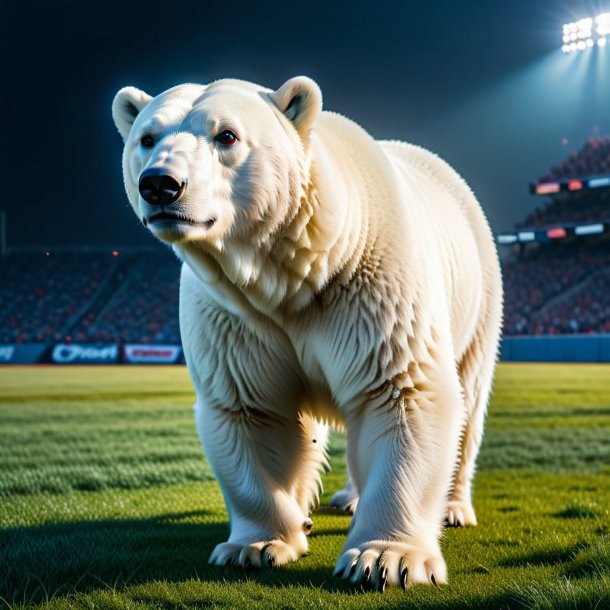 Foto de um urso polar em um jeans no campo