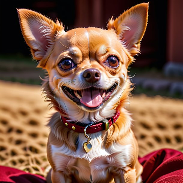 Foto de un chihuahua sonriente rojo