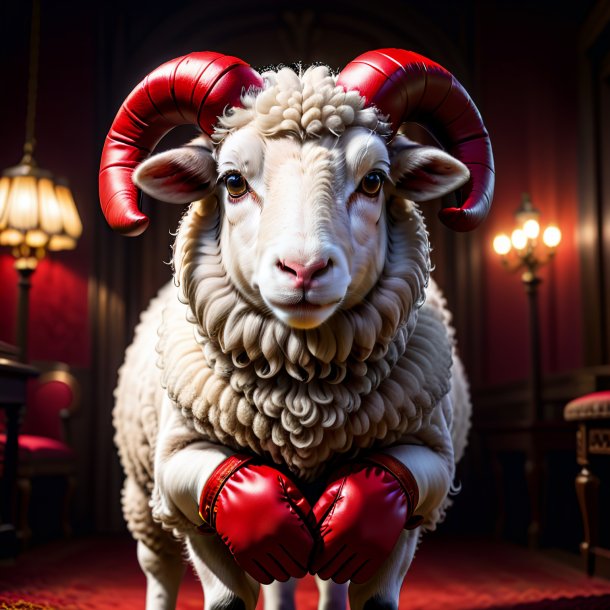 Pic of a sheep in a red gloves