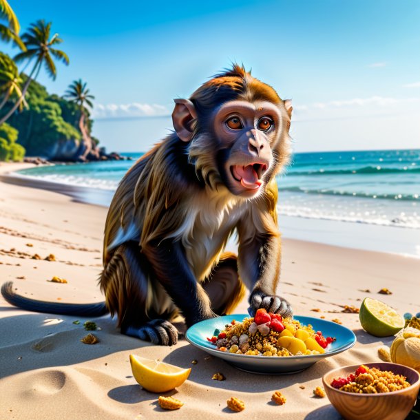 Image of a eating of a monkey on the beach