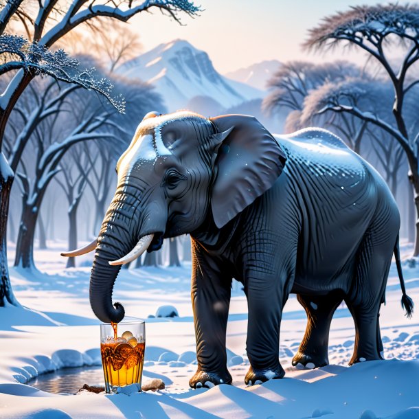 Foto de um elefante bebendo na neve