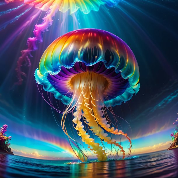 Picture of a dancing of a jellyfish on the rainbow