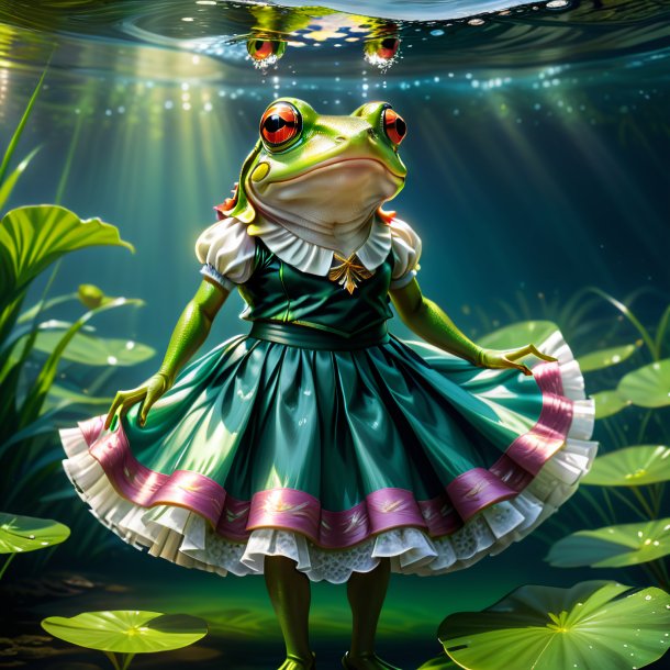 Illustration of a frog in a skirt in the water