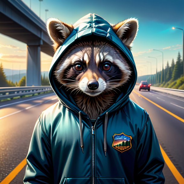 Drawing of a raccoon in a hoodie on the highway