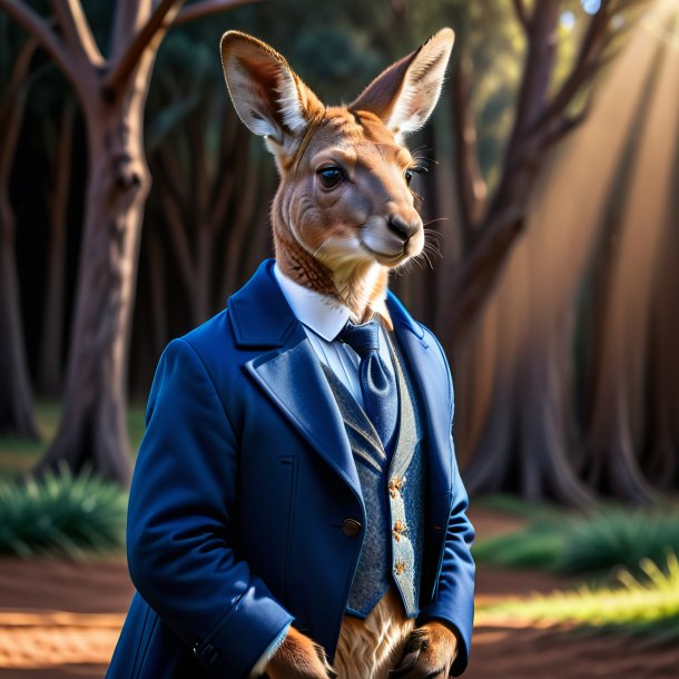 Photo of a kangaroo in a blue coat