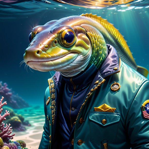 Illustration of a eel in a jacket in the sea