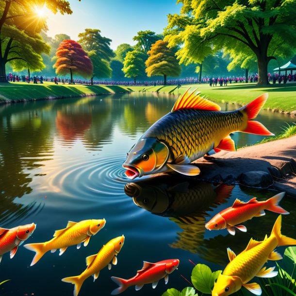 Image of a drinking of a carp in the park