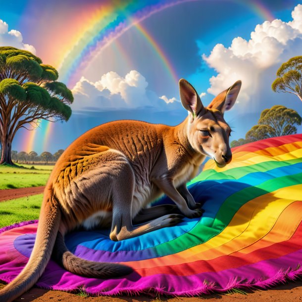 Image of a sleeping of a kangaroo on the rainbow