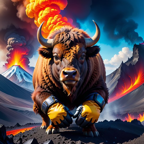 Picture of a bison in a gloves in the volcano