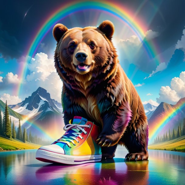 Imagen de un oso en los zapatos en el arco iris