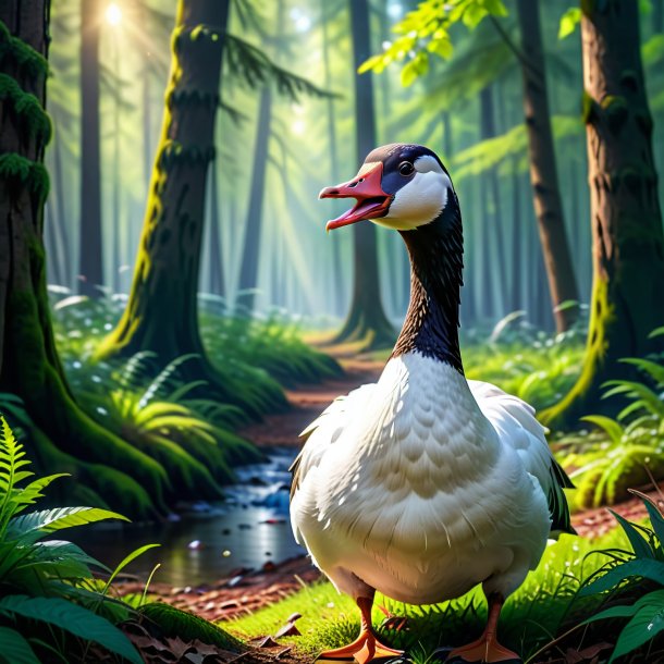 Pic of a crying of a goose in the forest