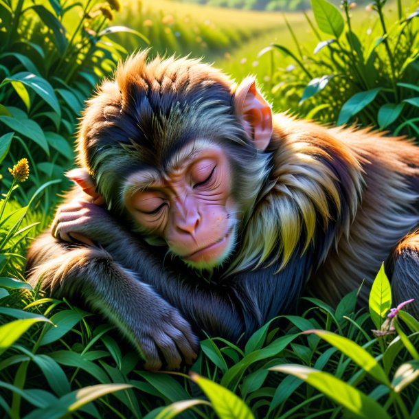 Pic d'un sommeil d'un singe dans la prairie