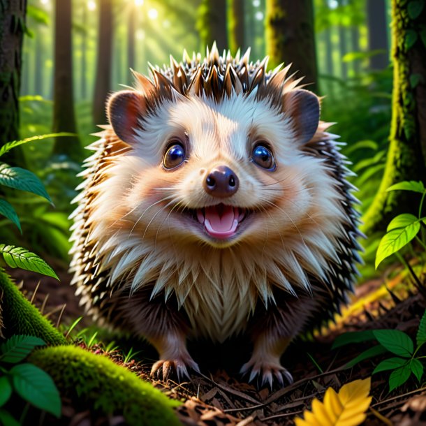 Photo of a smiling of a hedgehog in the forest