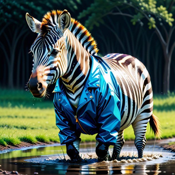 Drawing of a zebra in a jacket in the puddle