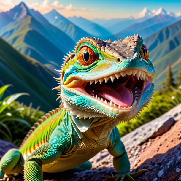 Pic of a smiling of a lizard in the mountains